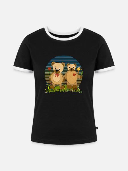 Teddybären - Frauen Kontrast-T-Shirt - Schwarz/Weiß
