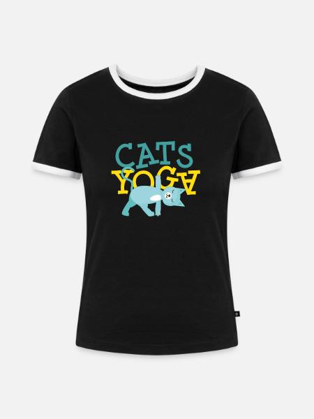 Cats Yoga Katzenfreund - Frauen Kontrast-T-Shirt - Schwarz/Weiß