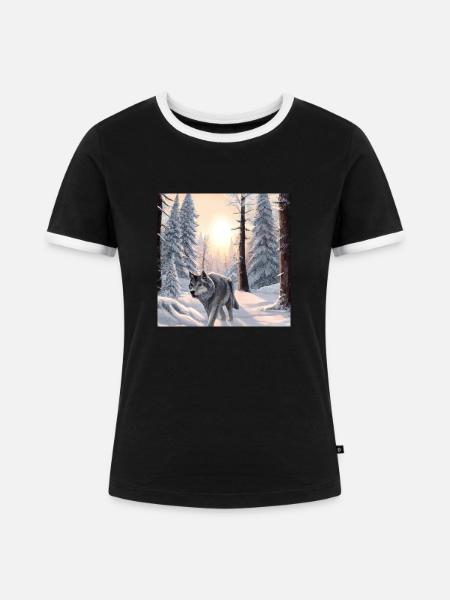 Einsamer Wolf - Frauen Kontrast-T-Shirt - Schwarz/Weiß
