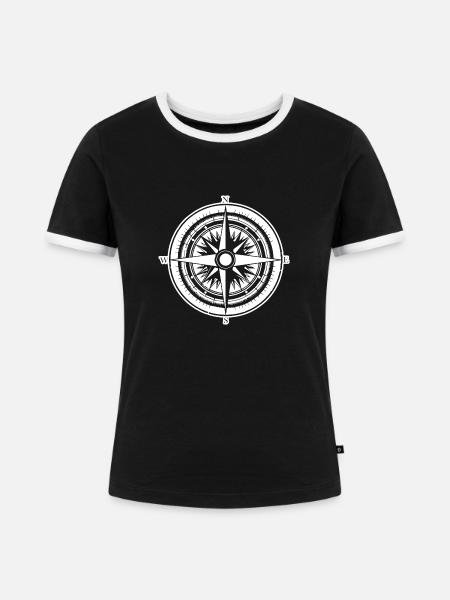 Kompass Nautik Segelboot Seefahrer - Frauen Kontrast-T-Shirt - Schwarz/Weiß