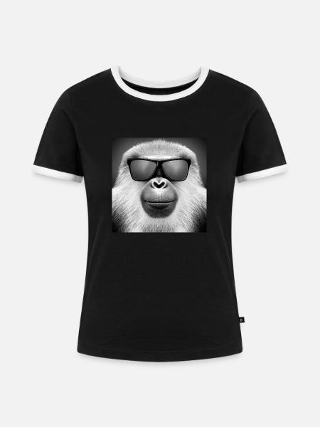 Affe mit Sonnenbrille - Frauen Kontrast-T-Shirt - Schwarz/Weiß