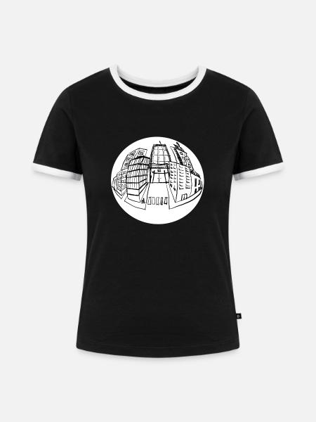 Perspektivische Stadt - Frauen Kontrast-T-Shirt - Schwarz/Weiß