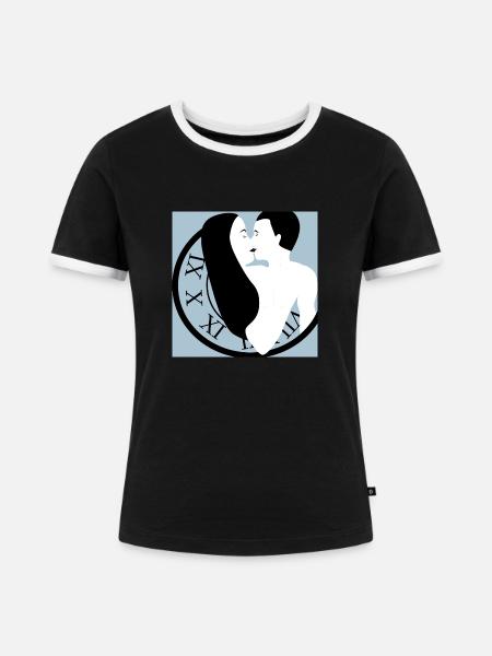 Liebesuhr - Frauen Kontrast-T-Shirt - Schwarz/Weiß