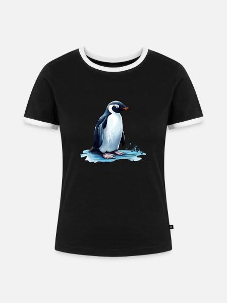 Pinguin im Smoking - Frauen Kontrast-T-Shirt - Schwarz/Weiß