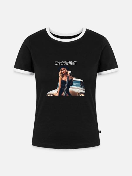 Pinup - Frauen Kontrast-T-Shirt - Schwarz/Weiß