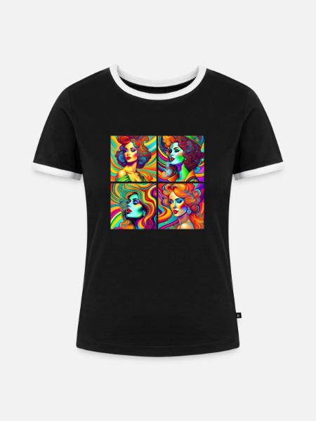 psychedelische Léa - Frauen Kontrast-T-Shirt - Schwarz/Weiß