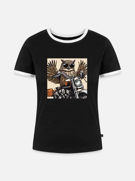 Rocker Eule - Frauen Kontrast-T-Shirt - Schwarz/Weiß