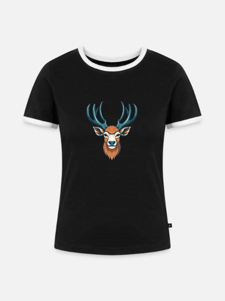 Hirsch, Hirschkopf - Frauen Kontrast-T-Shirt - Schwarz/Weiß