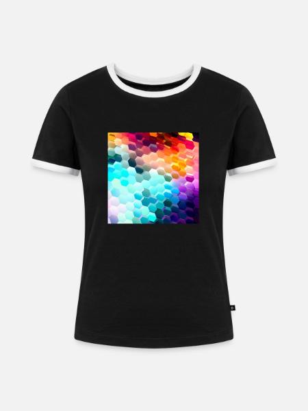 Bunter Hexagon-Rausch - Frauen Kontrast-T-Shirt - Schwarz/Weiß