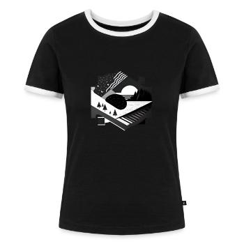 Collage Modern-Stil/ Landschaft - Frauen Kontrast-T-Shirt - Schwarz/Weiß - Vorne - Selfina (174cm)