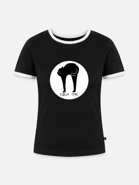 CAT YOGA TIME - Design5 - Frauen Kontrast-T-Shirt - Schwarz/Weiß