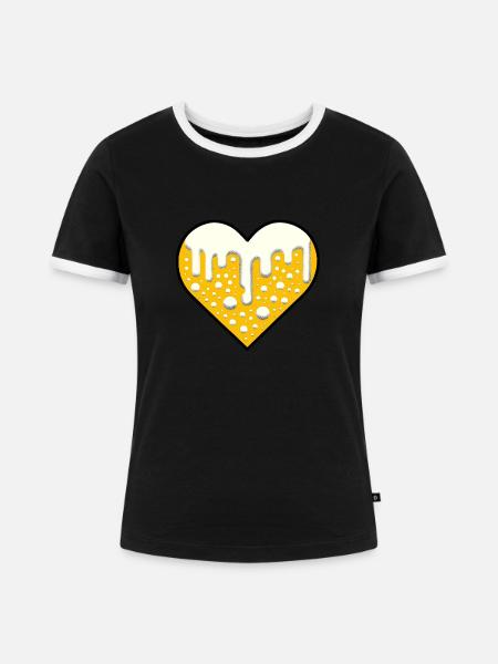 Bier-Liebe | Herz aus Bier - Frauen Kontrast-T-Shirt - Schwarz/Weiß