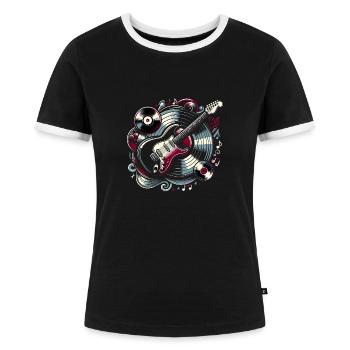 Rockmusik und Vinyl Schallplatten - Frauen Kontrast-T-Shirt - Schwarz/Weiß - Vorne - Selfina (174cm)