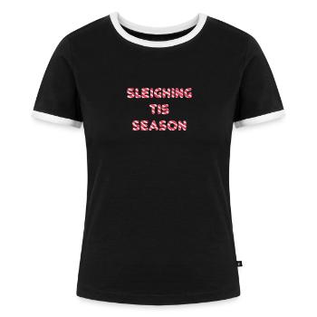 Schlittenfahren ist Saison - Frauen Kontrast-T-Shirt - Schwarz/Weiß - Vorne - Selfina (174cm)