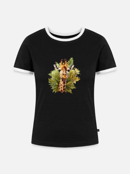 Giraffe High - Frauen Kontrast-T-Shirt - Schwarz/Weiß