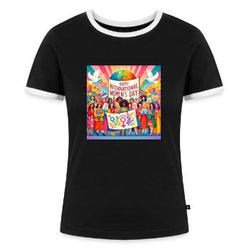 Weltfrauentag 8 März - Frauen Kontrast-T-Shirt - Schwarz/Weiß - Vorne - Selfina (174cm)