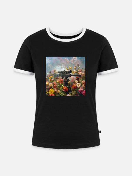 Flower Power - Frauen Kontrast-T-Shirt - Schwarz/Weiß