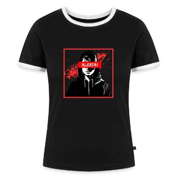 Alerta! Antifa Girl mit Farbspritzern - Frauen Kontrast-T-Shirt - Schwarz/Weiß - Vorne - Selfina (174cm)