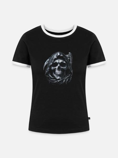 Schädel des Schnitters - Frauen Kontrast-T-Shirt - Schwarz/Weiß