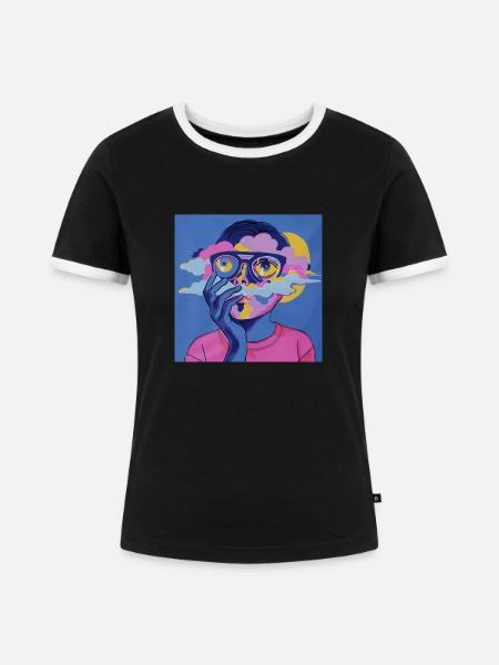 Psychedelisches Gesicht - Frauen Kontrast-T-Shirt - Schwarz/Weiß