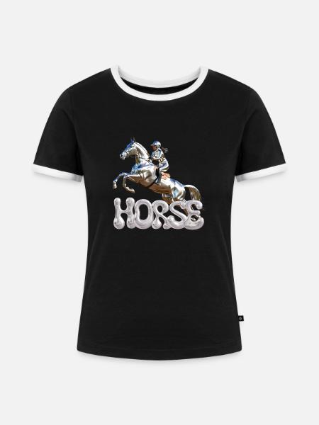 Springreiterin Chrom 1 - Frauen Kontrast-T-Shirt - Schwarz/Weiß