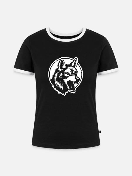 Wolf - Frauen Kontrast-T-Shirt - Schwarz/Weiß