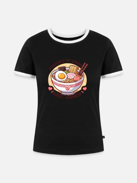 Powered By Anime And Ramen - Frauen Kontrast-T-Shirt - Schwarz/Weiß