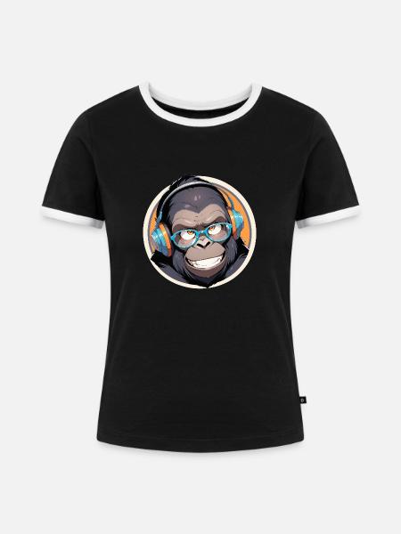 Happy Kong - Frauen Kontrast-T-Shirt - Schwarz/Weiß