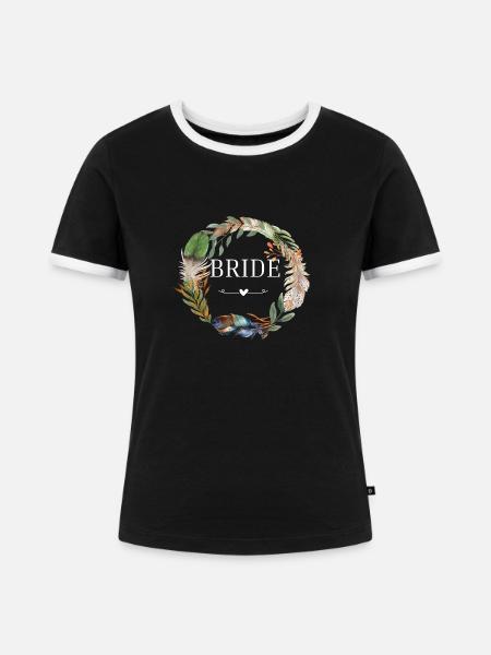 Trensenkranz Boho Blumen - Frauen Kontrast-T-Shirt - Schwarz/Weiß