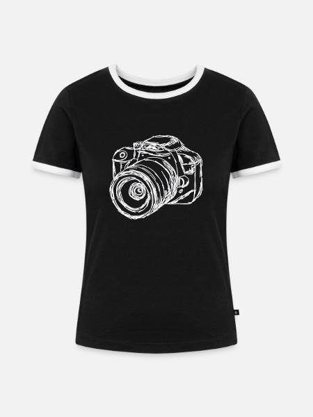 kamera weiß - Frauen Kontrast-T-Shirt - Schwarz/Weiß