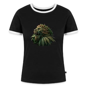 keep calm lion cannabis Löwe hanf - Frauen Kontrast-T-Shirt - Schwarz/Weiß - Vorne - Selfina (174cm)
