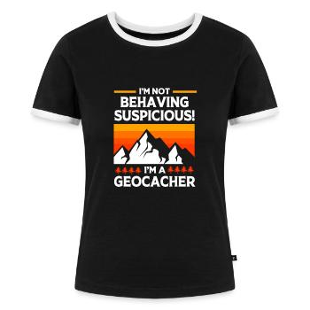 Geocaching Geocache Geocacher - Frauen Kontrast-T-Shirt - Schwarz/Weiß - Vorne - Selfina (174cm)