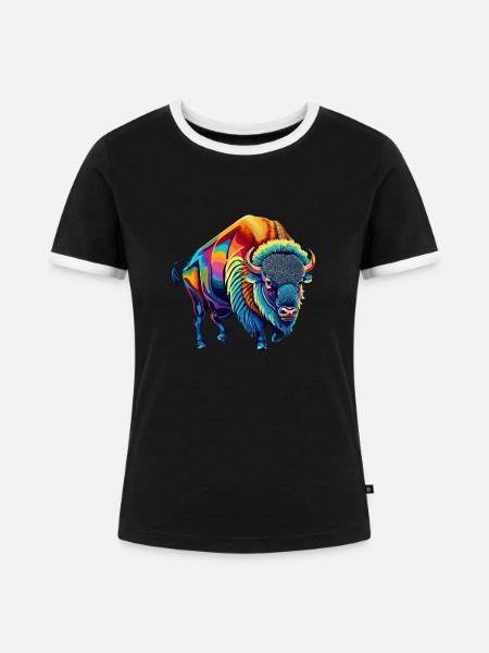Bison - Frauen Kontrast-T-Shirt - Schwarz/Weiß
