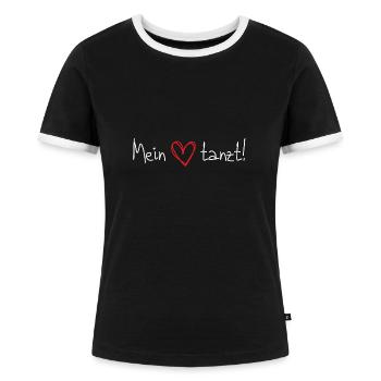 Mein Herz tanzt! Tanzendes Herz Spruch für Tänzer - Frauen Kontrast-T-Shirt - Schwarz/Weiß - Vorne - Selfina (174cm)