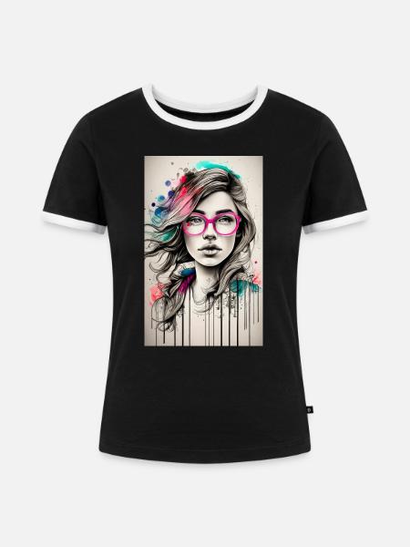 Mädchen rosa Brille - Frauen Kontrast-T-Shirt - Schwarz/Weiß