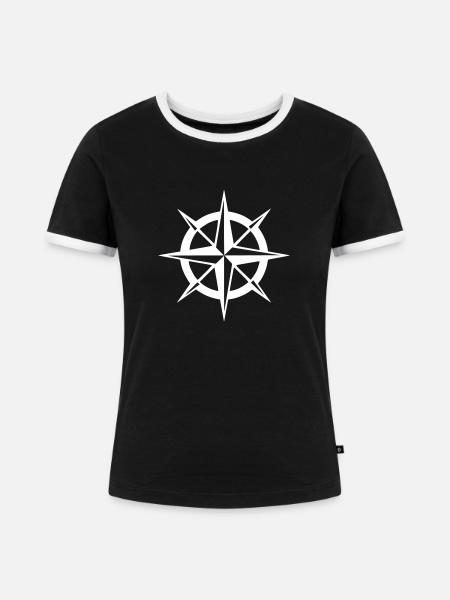 Kompass - Frauen Kontrast-T-Shirt - Schwarz/Weiß
