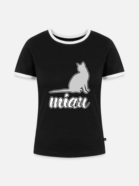Katze miau - Frauen Kontrast-T-Shirt - Schwarz/Weiß