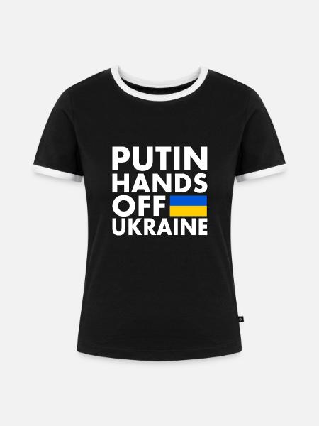 Putin hands off ukraine - Frauen Kontrast-T-Shirt - Schwarz/Weiß