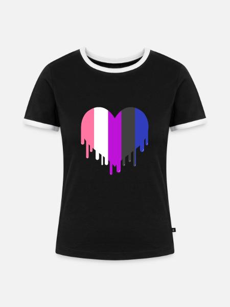 Tropfendes Genderfluid Pride Herz - Frauen Kontrast-T-Shirt - Schwarz/Weiß