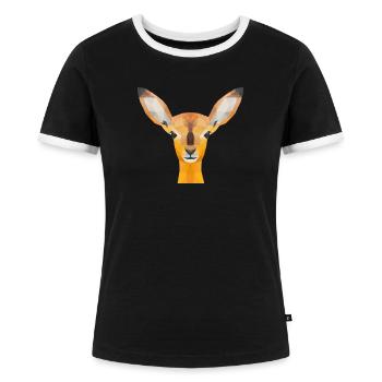Rehkitz - Frauen Kontrast-T-Shirt - Schwarz/Weiß - Vorne - Selfina (174cm)