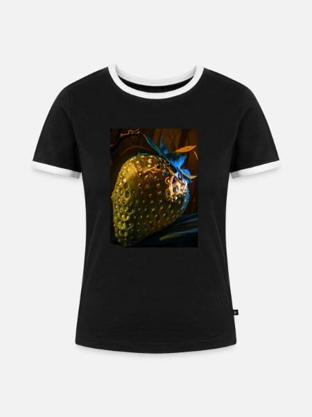 Erdbeere, technisch, Hightech, illustration,gold - Frauen Kontrast-T-Shirt - Schwarz/Weiß