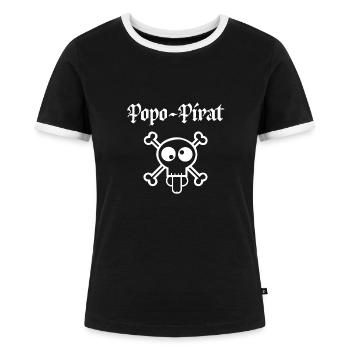 Popo Pirat - Frauen Kontrast-T-Shirt - Schwarz/Weiß - Vorne - Selfina (174cm)