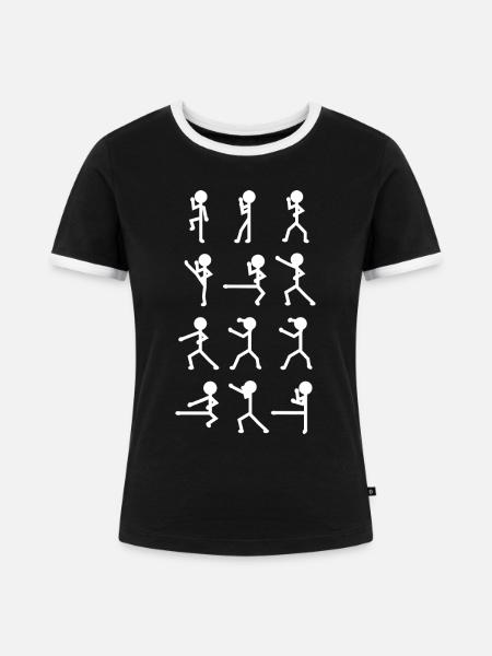 Karate Strichfiguren - Frauen Kontrast-T-Shirt - Schwarz/Weiß