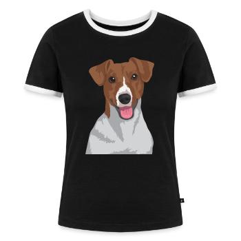 Jack Russell Terrier Hund - Jack Russell Terrier - Frauen Kontrast-T-Shirt - Schwarz/Weiß - Vorne - Selfina (174cm)