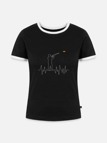Skeet Shooting Heartbeat - Hobbys - Frauen Kontrast-T-Shirt - Schwarz/Weiß