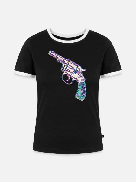 Bunter Revolver - Frauen Kontrast-T-Shirt - Schwarz/Weiß