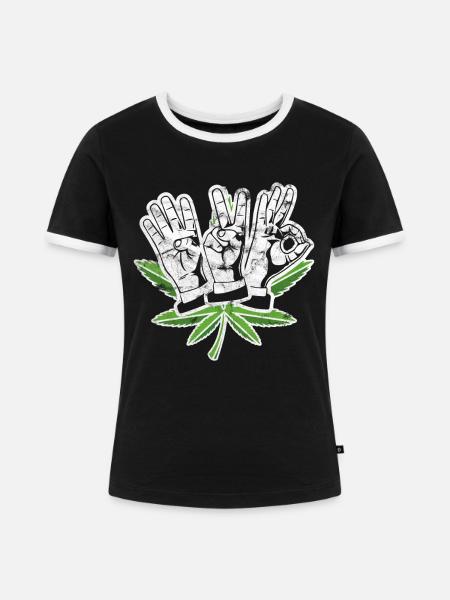 420 Hanfpflanze - Frauen Kontrast-T-Shirt - Schwarz/Weiß