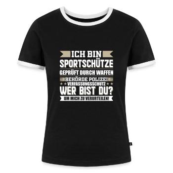 Schützenverein Sportschütze Schießsport Spruch - Frauen Kontrast-T-Shirt - Schwarz/Weiß - Vorne - Selfina (174cm)