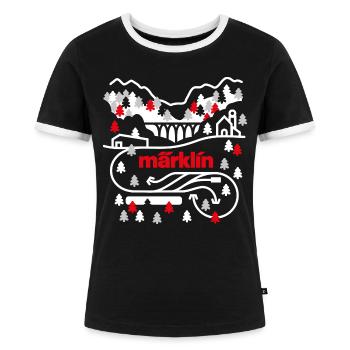 Märklin Schienenplan Landschaft - Frauen Kontrast-T-Shirt - Schwarz/Weiß - Vorne - Selfina (174cm)