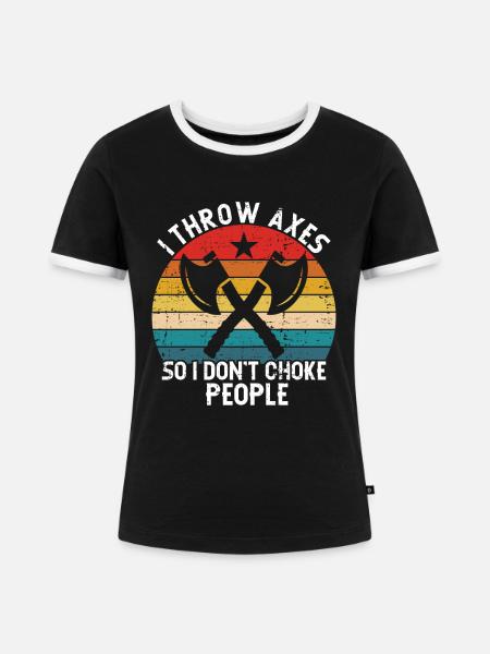 Axtwurf Axe Wurfspiel - Frauen Kontrast-T-Shirt - Schwarz/Weiß